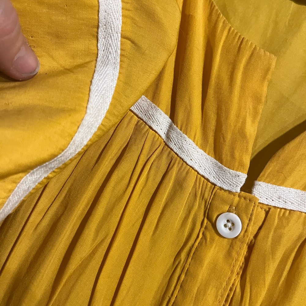 Yellow Button-Up House Dress with White Accents - Picture 6 of 16